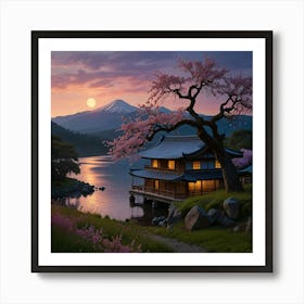 Japanese House At Sunset Art Print