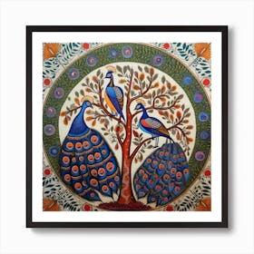 Peacocks On A Tree 1 Art Print