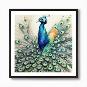 Peacock water color painting  Art Print