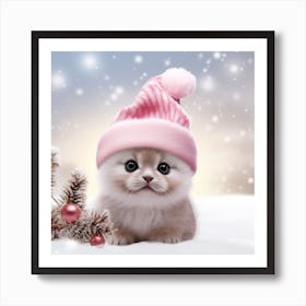 Cute Kitten In A Pink Hat Art Print