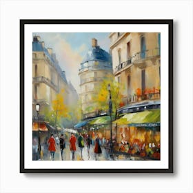 Paris Street Scene.City of Paris. Cafes. Passersby, sidewalks. Oil colours.13 Art Print