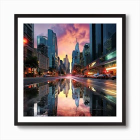 Sunset In New York City 1 Art Print