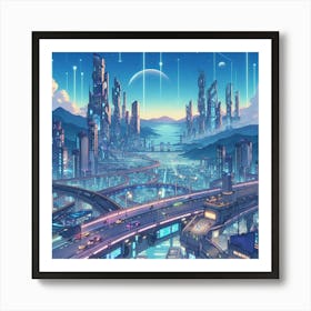 Anime Landscape With Futuristic Technology (8) Art Print