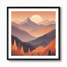 Misty mountains background in orange tone 103 Art Print