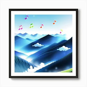 Colored musical notes in the sky Art Print