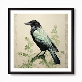 Ohara Koson Inspired Bird Painting Crow 1 Square Art Print