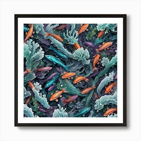 Orange Fish In Corals Art Print