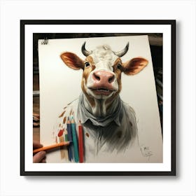 Cow With Colored Pencils Art Print