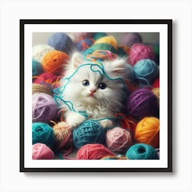 Kitten In A Ball Of Yarn Art Print