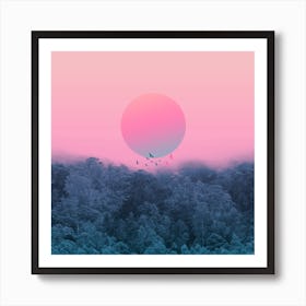 Graphic Sun In The Forest Square Art Print