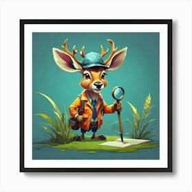 Deer With A Magnifying Glass Art Print