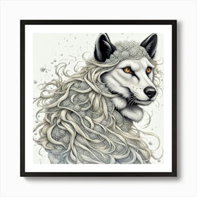 Wolf ink painting Art Print