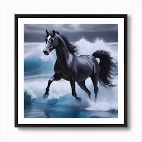 Black Horse In The Ocean Art Print