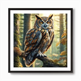 Owl In The Forest 162 Art Print