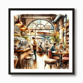 Coffee Shop Watercolor Illustration Art Print