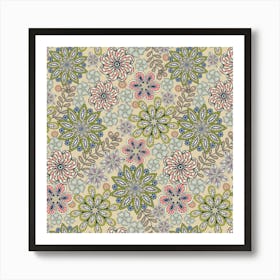 PASSEMENTERIE Lacy Bohemian Embroidery Floral in Delicate Pink Green Lavender Brown Neutral Art Print