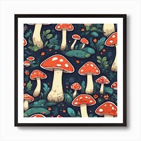 Seamless Pattern With Mushrooms 5 Art Print