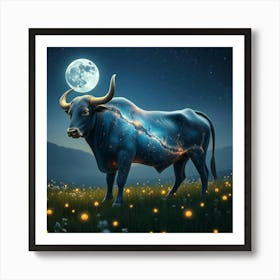 Bull In The Moonlight 11 Art Print