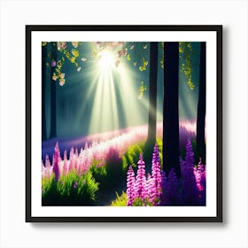 Forest With Purple Flowers Art Print