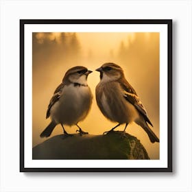 Firefly A Modern Illustration Of 2 Beautiful Sparrows Together In Neutral Colors Of Taupe, Gray, Tan (71) Art Print