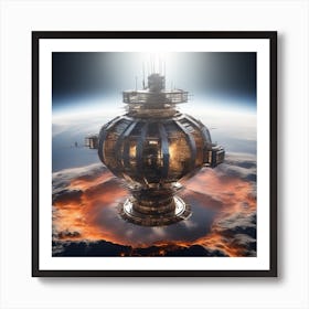 The Whole Earth Has Been Transformed Into A Metalica Space Station, Show The Earth View From The Moon As If You Are Watching Earth From The Moon And Taking Photography (5) Art Print