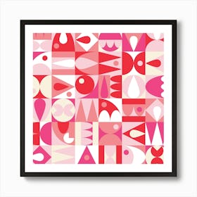 Pink And White Geometric Abstract Art Print