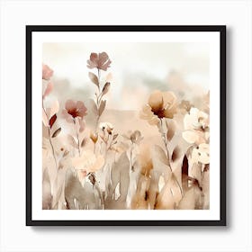 Beige Watercolor Flowers Art Print