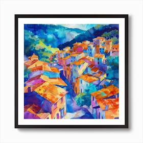 Watercolor Of A Village Art Print