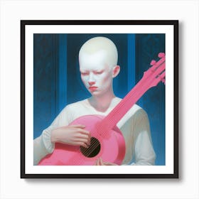 Girl With A Pink Guitar Art Print