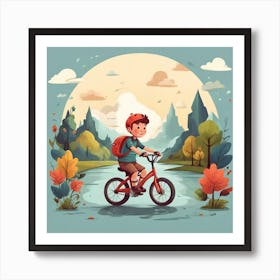 Boy Riding A Bike In Autumn Art Print