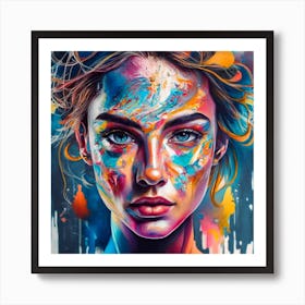 Girl With Colorful Paint On Her Face 1 Art Print