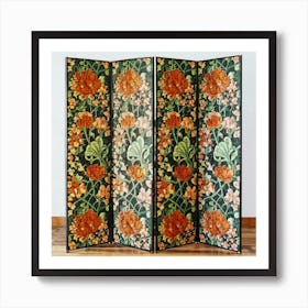 A Floral Design In A Green And Orange Room Divid (1) Art Print