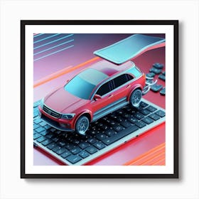 Red Volkswagen Car On Keyboard Art Print
