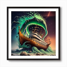 Ship on a tsunami wave 4 Art Print