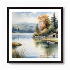 Watercolor Of A Lake 1 Art Print