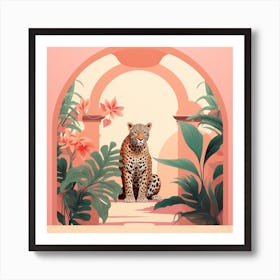 Leopard 2 Pink Jungle Animal Portrait Art Print