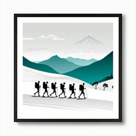 Hike Hiker Mountains Line Art Walking Backpacker Art Print