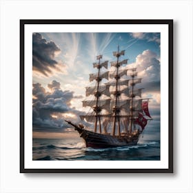 Pirate Ship Sailing In The Ocean Art Print
