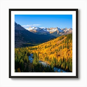 Alpine Landscape Bathed In The Warm Hues Of Autumn Vast Panoramic View Dominates The Scene Golden (2) Art Print