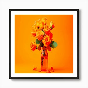 Beautiful roses bouquet, Orange Roses In A Vase Art Print