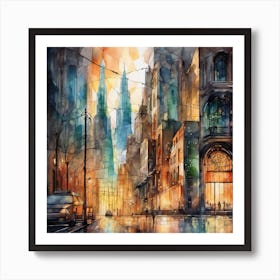 Cityscape Watercolor Painting Art Print