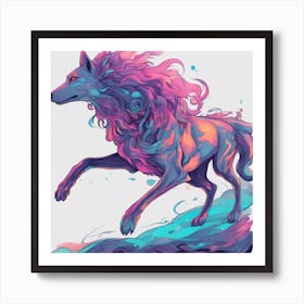 Borzoi Isolate Object, Clean Design, Watercolor, Neon Colors, In The Style Of A Tattoo Design, Epi (4) Kopie Art Print