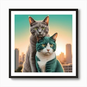 Two Cats On A Rooftop Art Print