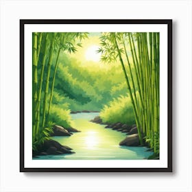 A Stream In A Bamboo Forest At Sun Rise Square Composition 401 Art Print