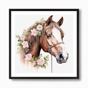 Horse Head With Roses 2 Art Print