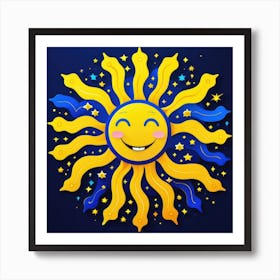 Lovely smiling sun on a blue gradient background 50 Art Print