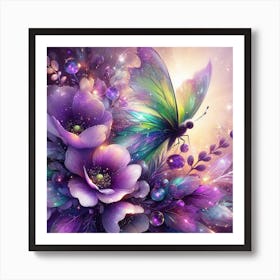 Butterfly And Flowers Art Print