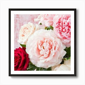 Close Up Of A Bunch Of Peonies And Roses With Detailed Texture Symbolizing Love And Nature Framed (1) Art Print