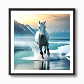 White Horse Is Running In Sea Glaciers.... Art Print