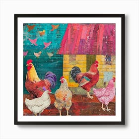 Retro Kitsch Rooster Collage 2 Art Print